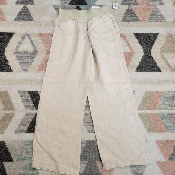 Lands End Wide Leg Pure 100% Linen Pull On Trousers In Flax Linen Size 2 PETITE - Picture 1 of 8